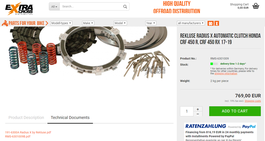 Motocross Shop Extracross Rekluse Spare Parts