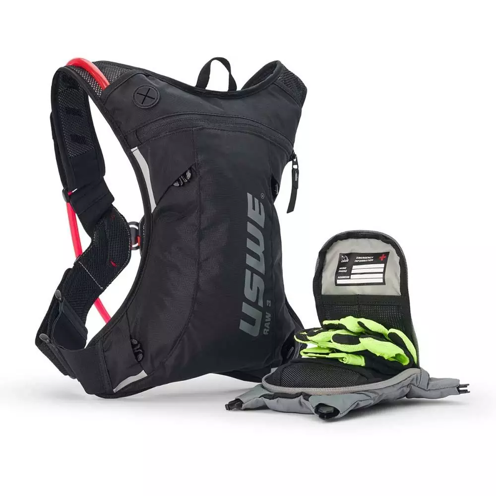 USWE Raw 3L Dirt Biking Trinkrucksack for Motocross, Enduro und MTB Black/Grey